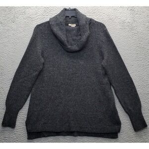 DKNY Sweater Womens Large Gray Wool Blend Soft Slit Hem Long Sleeve Turtleneck
